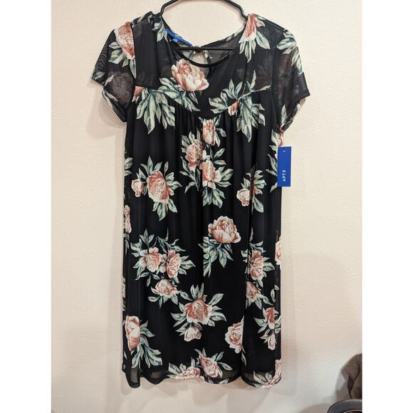 Cute baby doll tunic black dress w/floral pattern by Apt 9 size M NWT - Picture 1 of 7